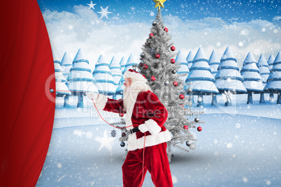 Composite image of santa pulls something with a rope