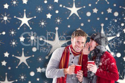 Composite image of couple both having warm drinks