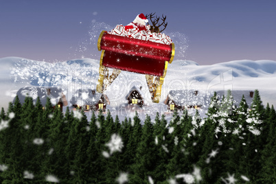 Composite image of santa flying his sleigh