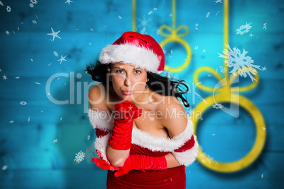 Composite image of woman blowing kiss to camera