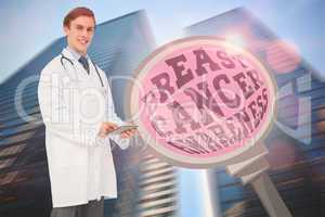 Doctor with breast cancer awareness message