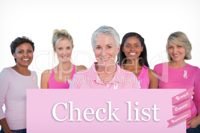 Composite image of diverse group of women wearing pink tops and