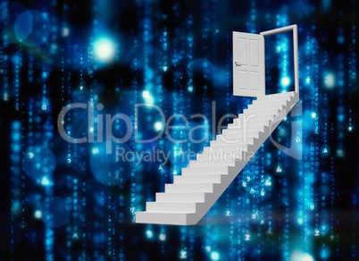 Composite image of stairs leading to door