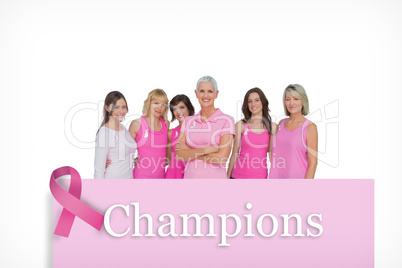 Composite image of enthusiastic pretty women posing for breast c