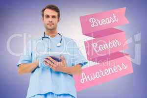 Doctor with breast cancer awareness message