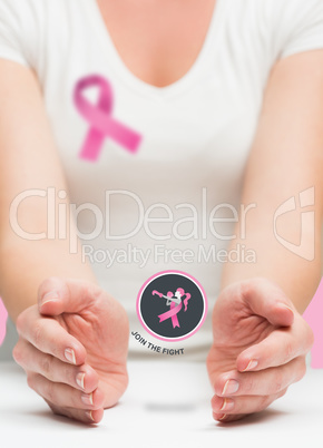 Woman presenting breast cancer awareness message Woman presenting breast cancer awareness message