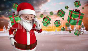 Composite image of cute cartoon santa claus