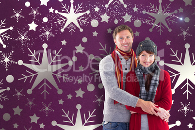 Composite image of couple holding and smiling together