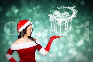 Composite image of pretty girl presenting in santa outfit