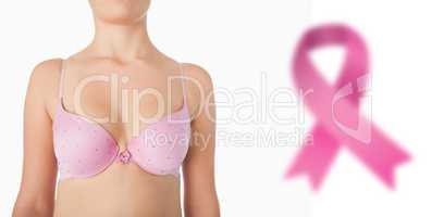 Composite image of midsection of woman in pink bra