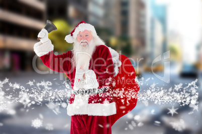 Composite image of santa claus ringing bell