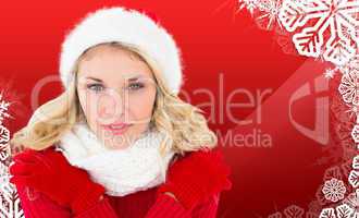 Composite image of happy festive blonde