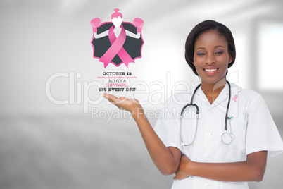 Doctor with breast cancer awareness message