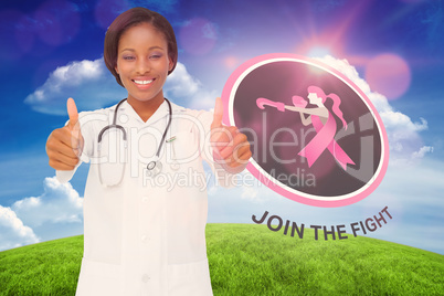 Doctor with breast cancer awareness message Doctor with breast cancer awareness message