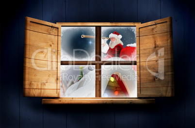 Composite image of santa delivery presents to village