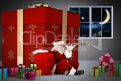 Composite image of santa looking through a telescope Composite image of santa looking through a telescope
