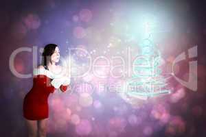 Composite image of pretty girl in santa outfit blowing