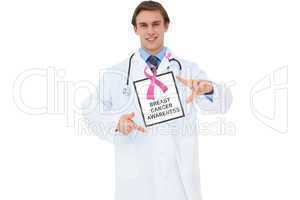 Doctor with breast cancer awareness message