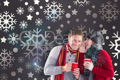 Composite image of couple both having warm drinks