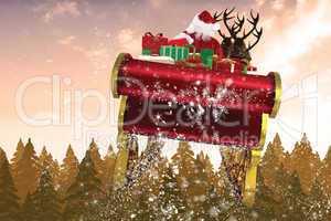 Composite image of santa flying his sleigh