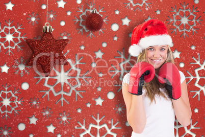 Festive blonde with boxing gloves on