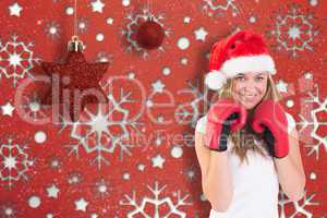 Festive blonde with boxing gloves on