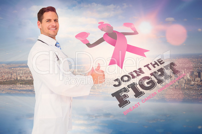 Doctor with breast cancer awareness message