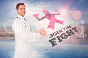 Doctor with breast cancer awareness message