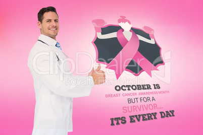 Doctor with breast cancer awareness message