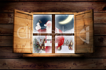 Composite image of santa delivery presents to village