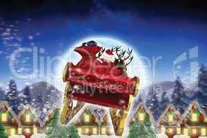 Composite image of santa flying his sleigh