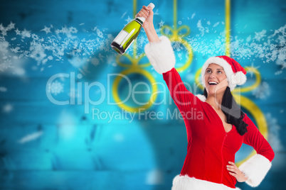 Composite image of woman smiling with christmas presents