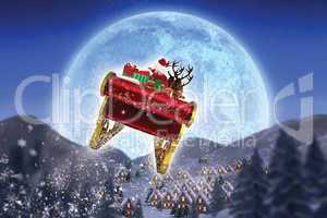 Composite image of santa flying his sleigh