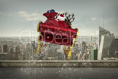 Composite image of santa flying his sleigh