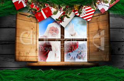 Composite image of santa delivery presents to village