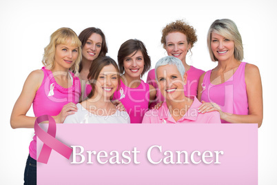 Composite image of beautiful women posing and wearing pink for b