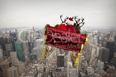 Composite image of santa flying his sleigh