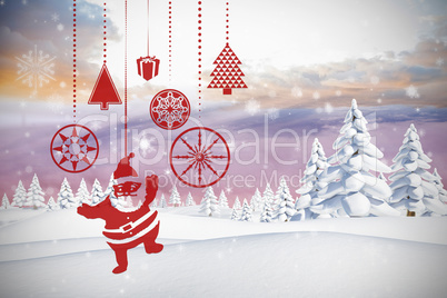 Composite image of hanging red christmas decorations