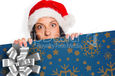 Composite image of woman surprised at the camera