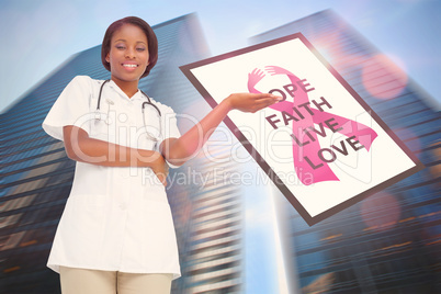 Doctor with breast cancer awareness message