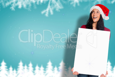 Composite image of woman holding a white sign