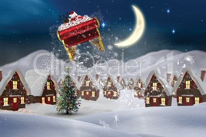 Composite image of santa flying his sleigh