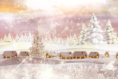 Composite image of snow covered village