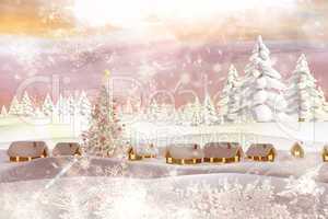 Composite image of snow covered village