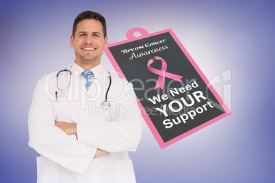 Doctor with breast cancer awareness message