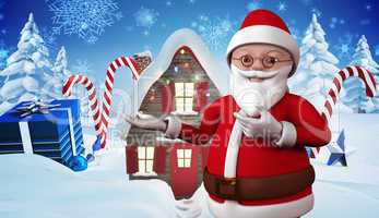 Composite image of cute cartoon santa claus