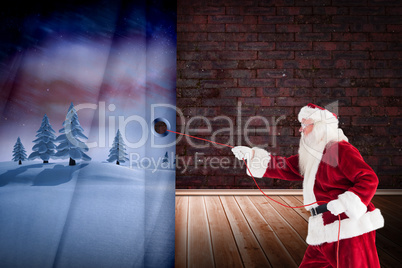 Composite image of santa pulls something with a rope