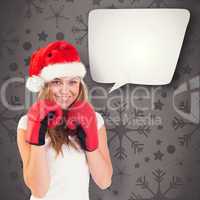 Composite image of festive blonde with boxing gloves