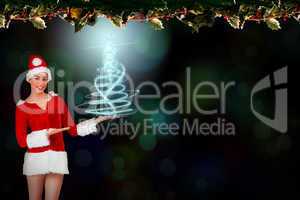 Composite image of pretty santa girl presenting with hands