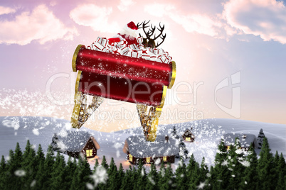 Composite image of santa flying his sleigh